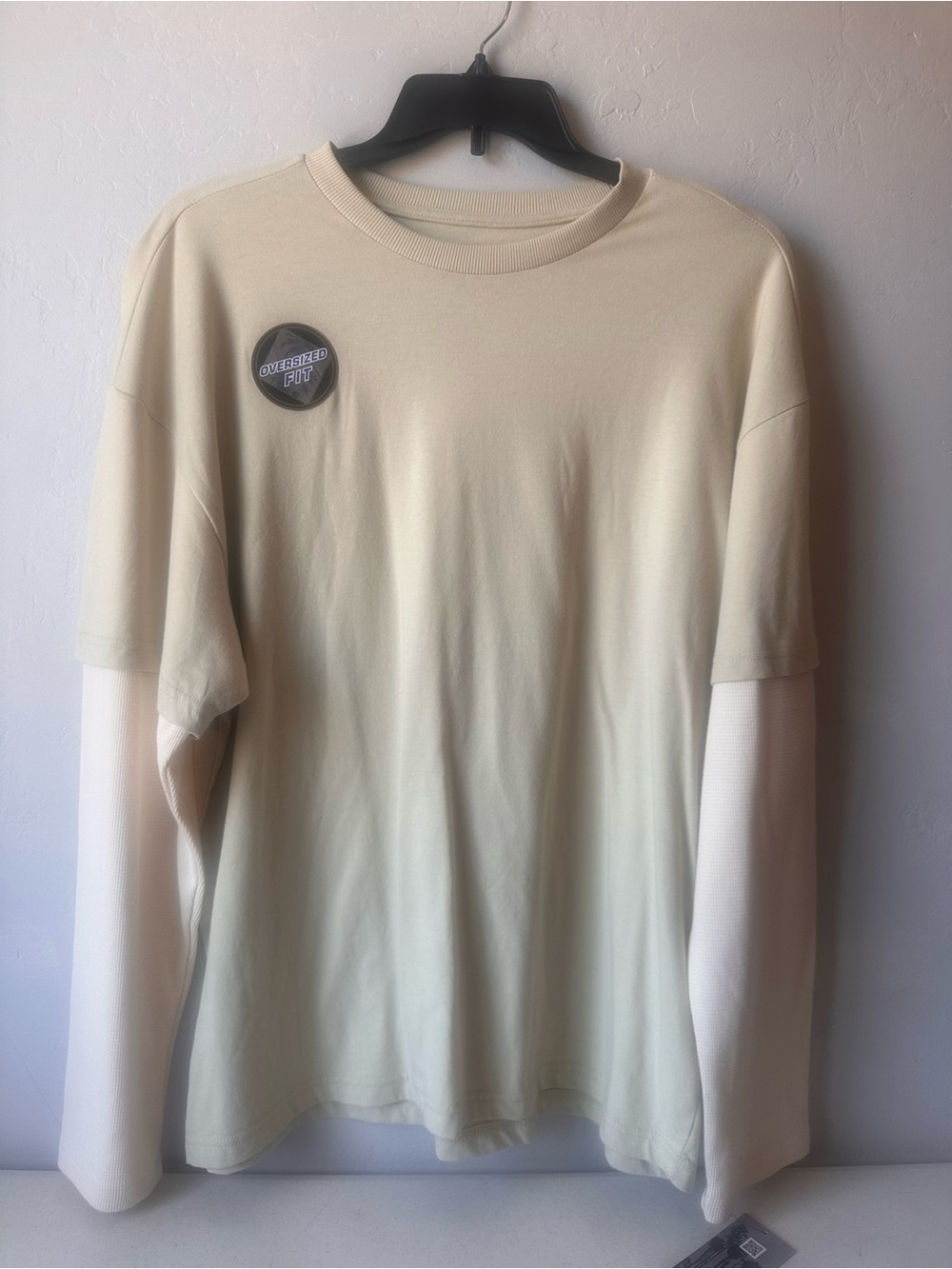 NWT Hollywood Tan Shirt Long Sleeve Men Over Sized Fit Cream Beige Large